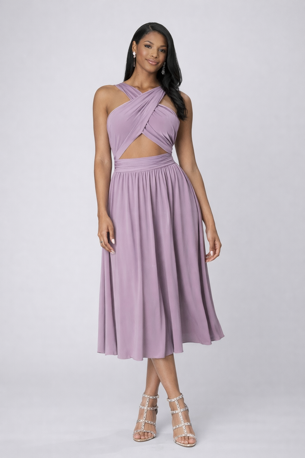 Robe de soirée FemmeVue violet lilas poudré, coupe fluide et féminine

