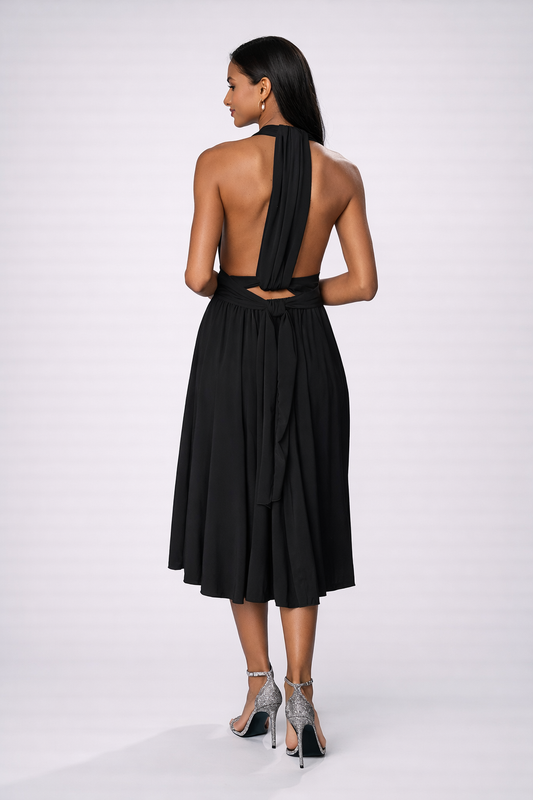 Robe de soirée noire dos nu élégante FemmeVue